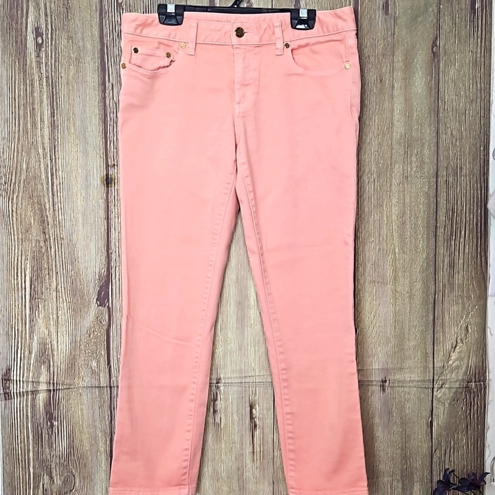 Tory Burch Alexa Cropped Soft Pink Coral Skinny Jeans Size 28